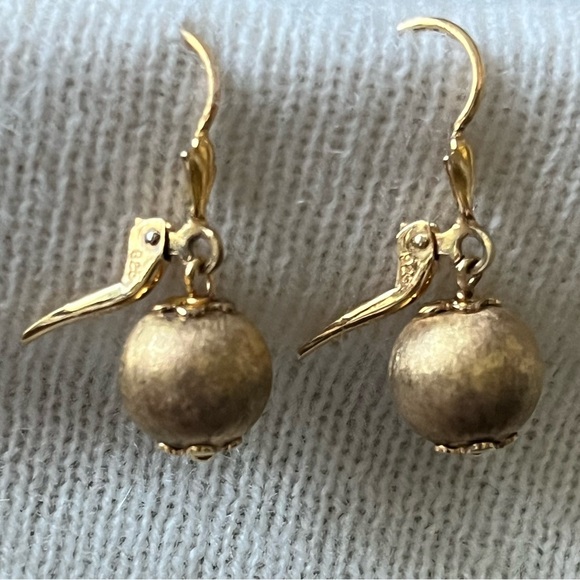 Veronese 925 & Gold Ball Drop Earrings: Brushed Vermeil Dangle Earrings - Picture 3 of 14